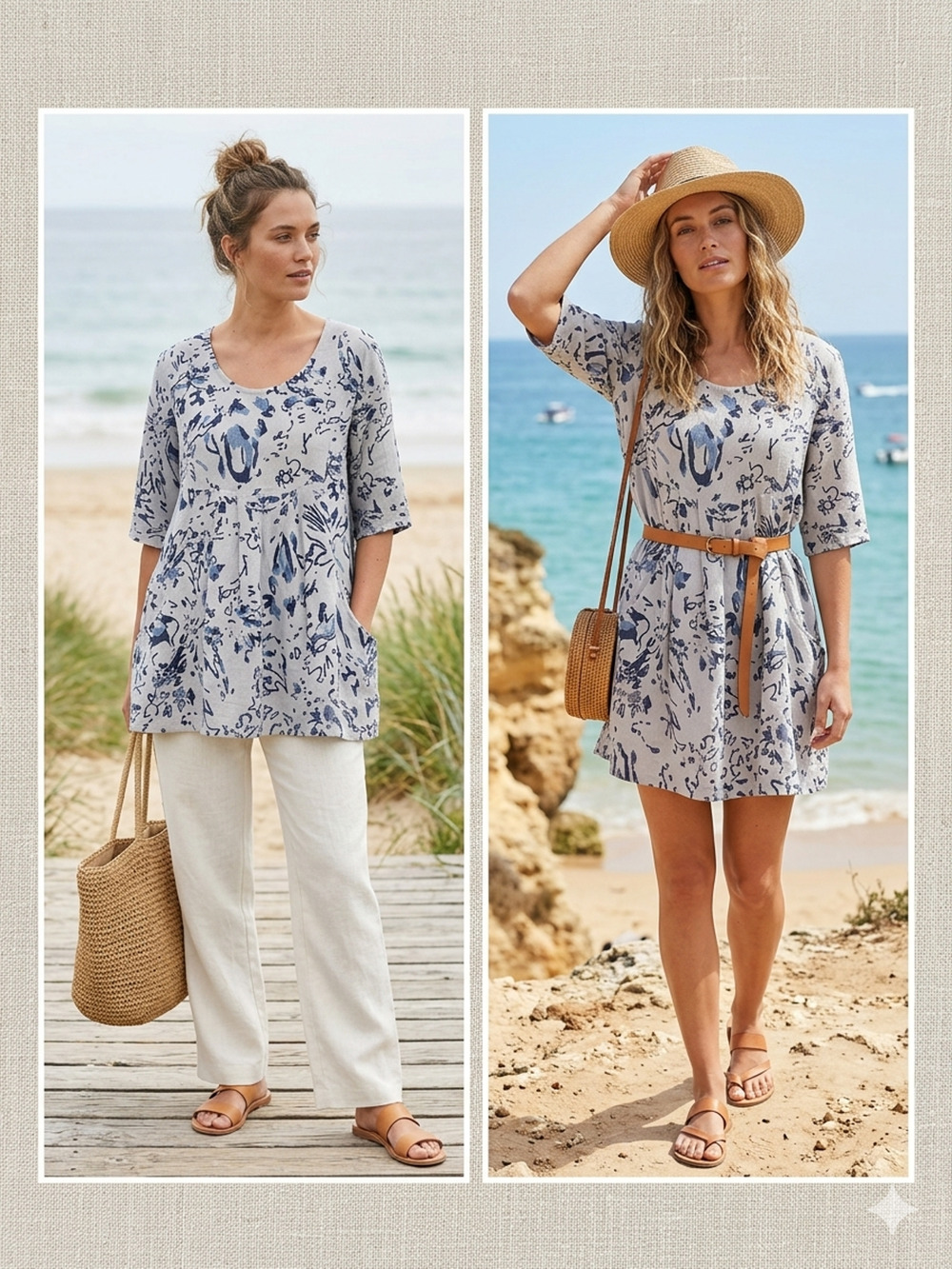 Woolover Tunic /Dress Linen Italy Lagenlook Vacation pocket Size 8 UK /US-S/XS